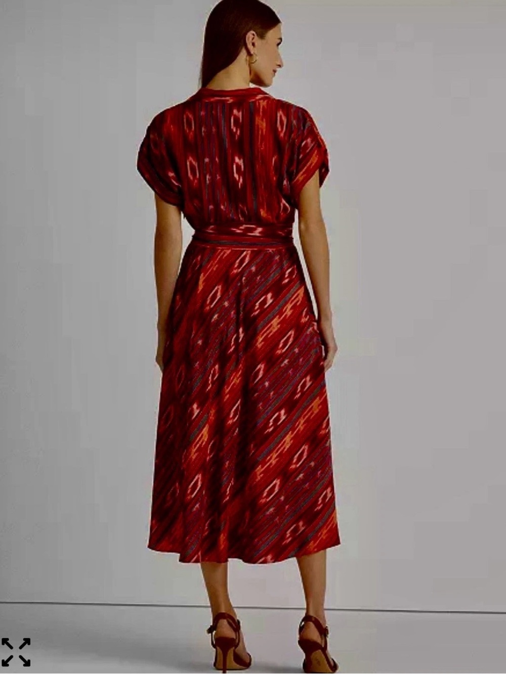 Ralph Lauren geo stripe crepe Ikat-Print Wrap Midi Dress 8 - Picture 4 of 5